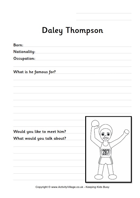 Daley Thompson worksheet