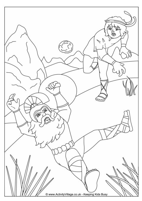 David and Goliath Colouring Page