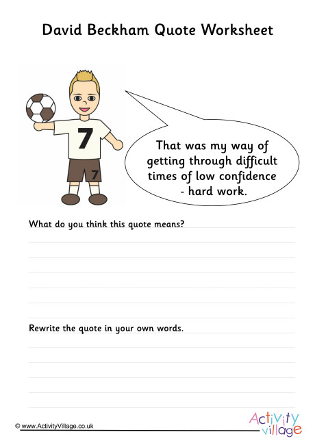 David Beckham Quote Worksheet David Beckham Quote Worksheet
