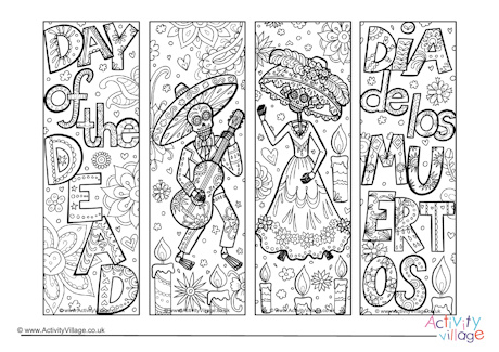 Day of the Dead colouring bookmarks Day of the Dead colouring bookmarks