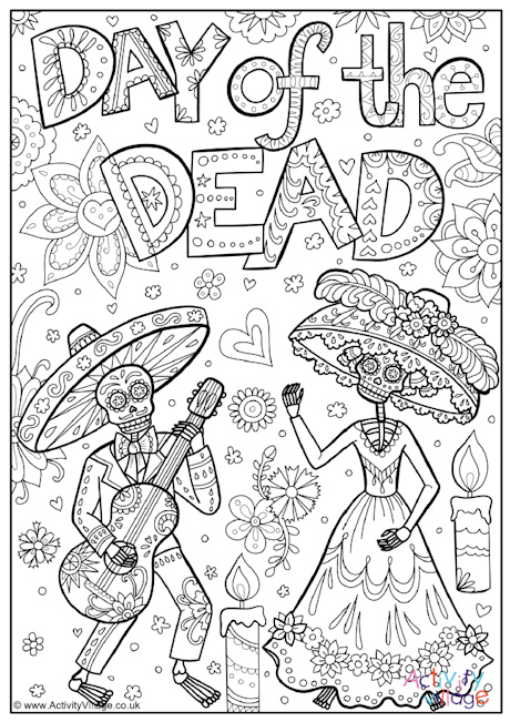 Day of the Dead colouring page 1 Day of the Dead colouring page 1