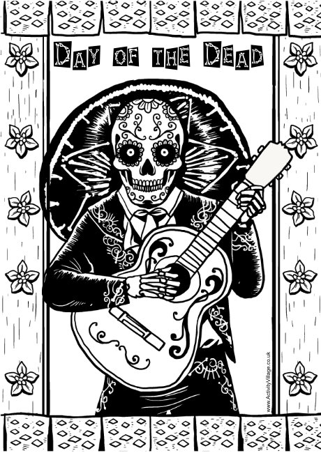 Day of the Dead colouring page 6 Day of the Dead colouring page 6
