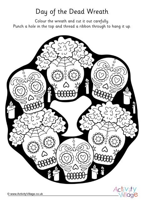 Day of the Dead wreath colour pop colouring page 2
