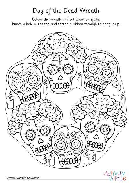 Day of the Dead wreath colouring page