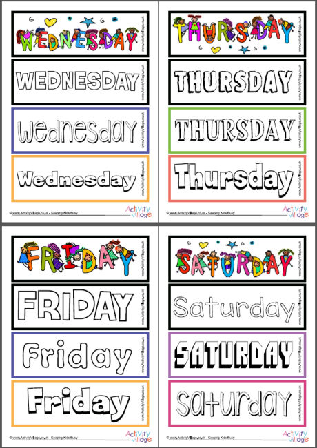 Days of the week colouring bookmarks Days of the week colouring bookmarks