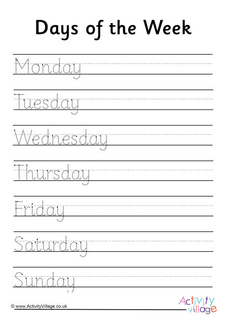 Days of the Week Handwriting Worksheet
