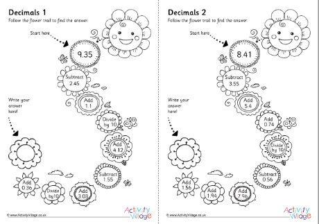 Decimals worksheets - flowers