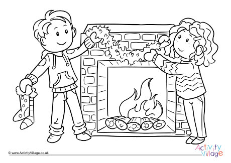 Decorating the fireplace colouring page 