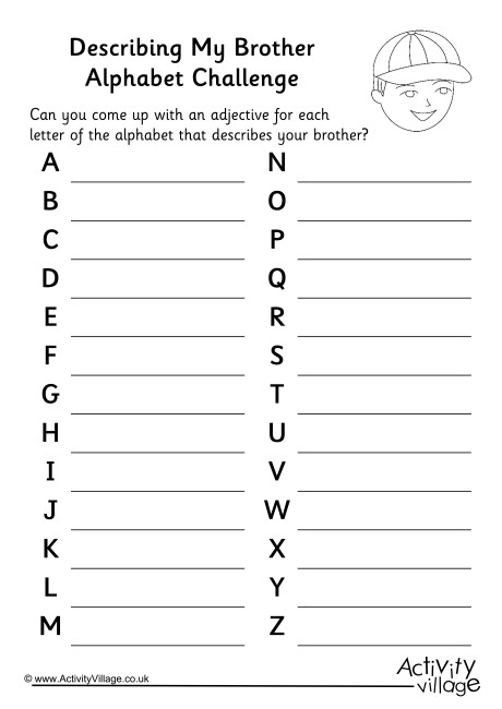 Describing My Brother Alphabet Challenge