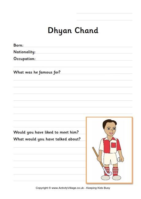 Dhyan Chand worksheet 