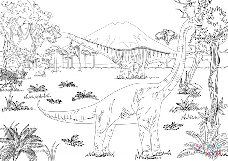Dinosaur scene colouring page 3