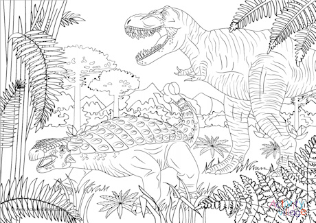 Dinosaur scene colouring page 5
