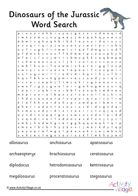 Dinosaurs Of The Jurassic Word Search