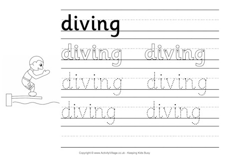 Diving handwriting worksheet