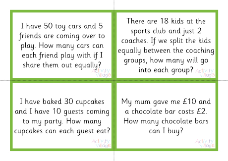 Division story sum cards set 1 Division story sum cards set 1