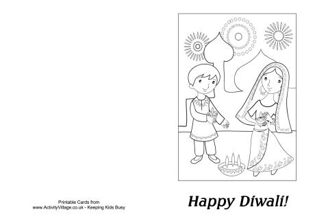 Diwali colouring card - Diya