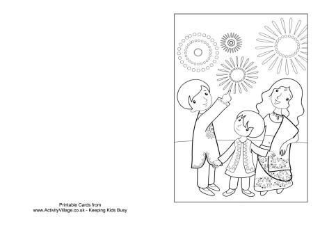 Diwali colouring card - Fireworks
