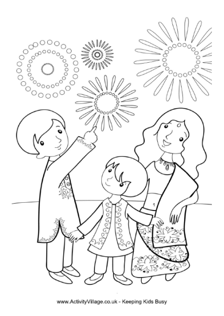 Diwalil fireworks colouring page