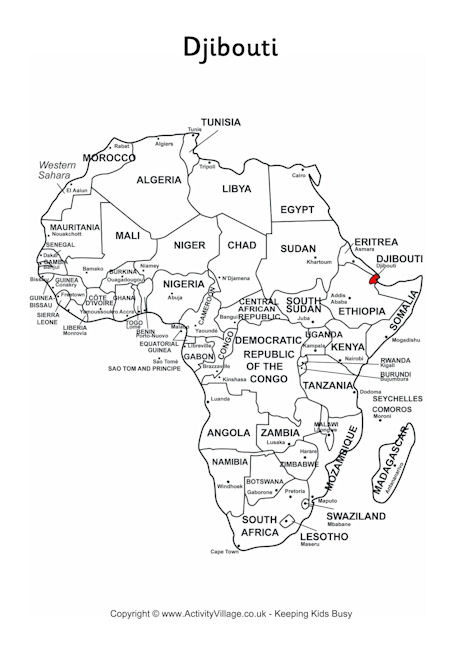 Djibouti on map of Africa