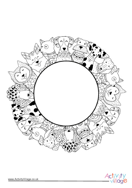 Dogs border colouring page