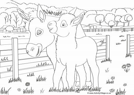 Donkeys Scene Colouring Page