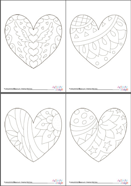 Doodle heart colouring page pack of 8