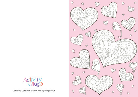 Doodle hearts colour pop colouring card 2