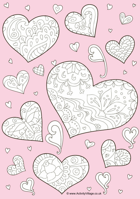 Doodle hearts colour pop colouring page 2