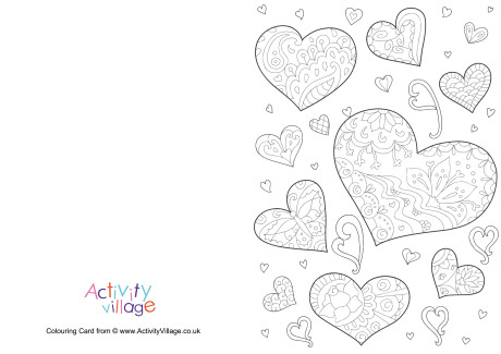 Doodle hearts colouring card