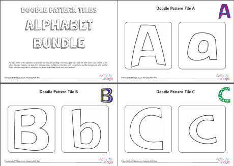 Doodle pattern tiles - all alphabet