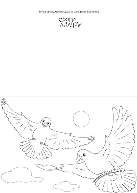 Doves scene colouring card