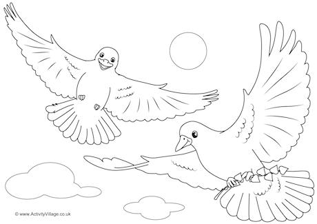 Doves Scene Colouring Page