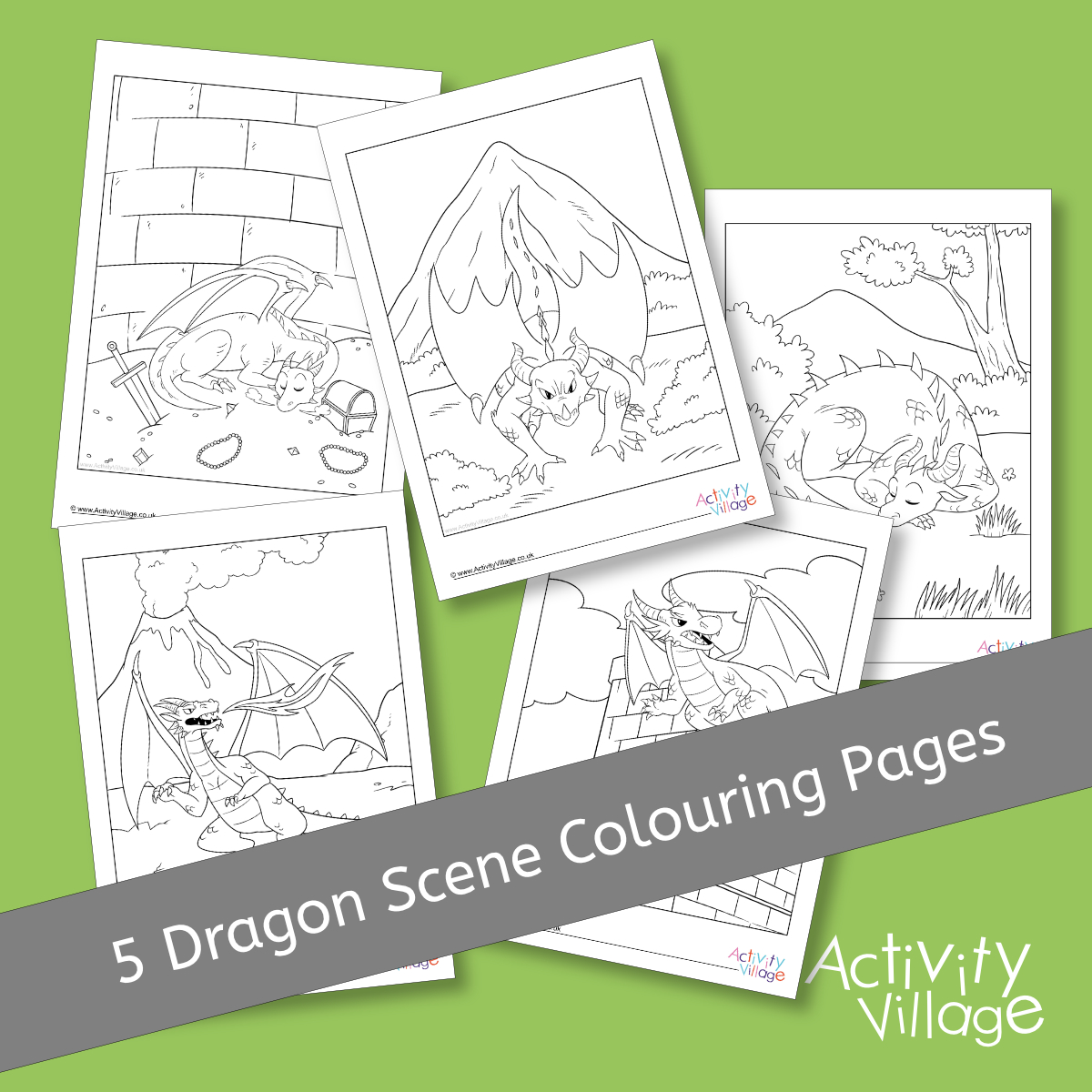 Dragon scene colouring pages