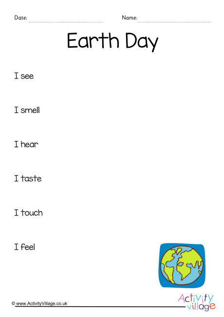Earth Day Sensory Poem Planning Sheet