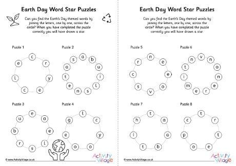 Earth Day word star puzzles - harder