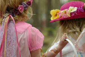 Little girls in Easter bonnets