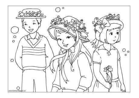 Easter bonnet parade colouring page