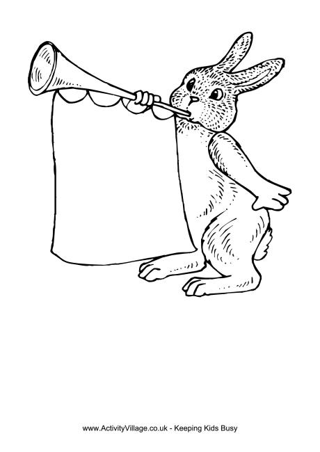 Easter bunny and trumpet colouring page