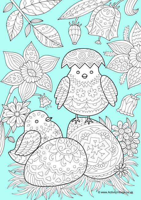 Easter chicks colour pop colouring page