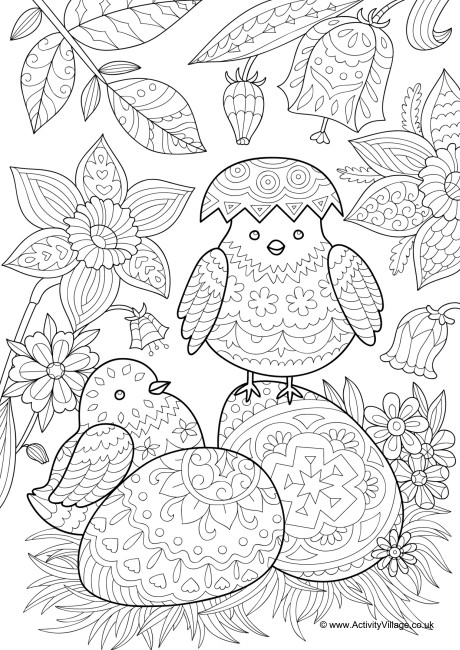 Easter chicks colouring page