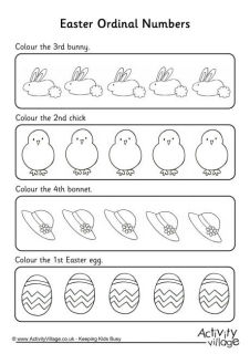 Easter Ordinal Number Worksheets