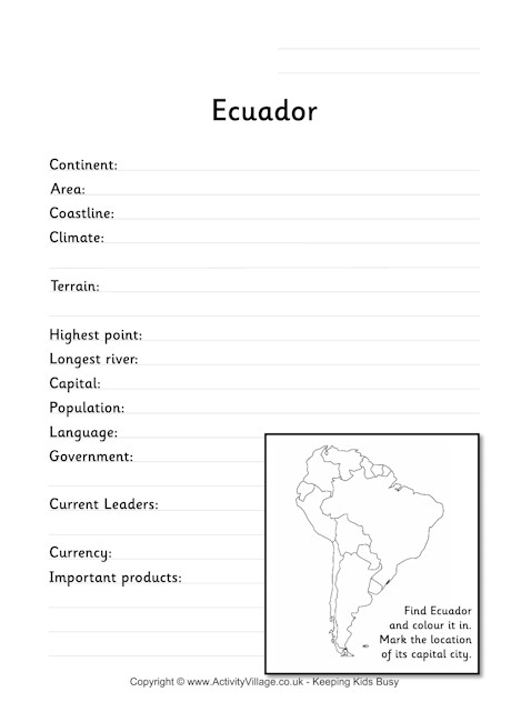 Ecuador fact worksheet