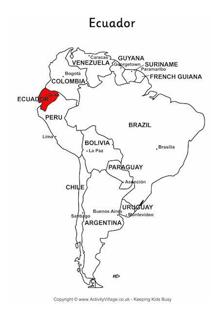 Ecuador on map of South America