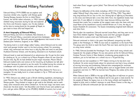 Edmund Hillary Factsheet