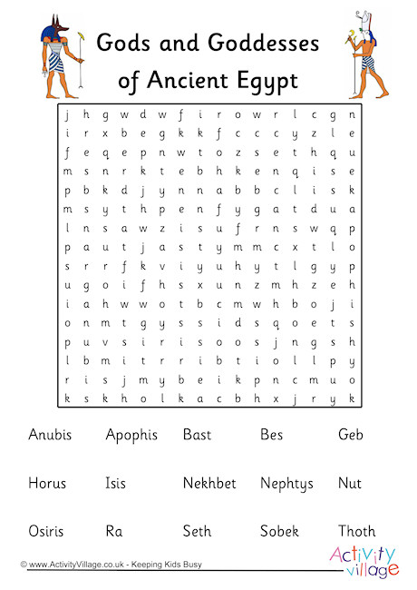 Egyptian Gods Word Search Puzzle