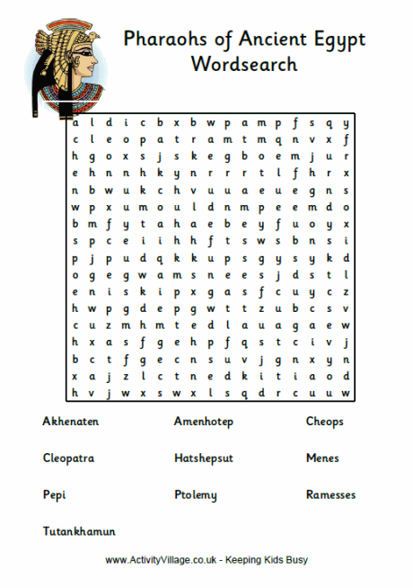 Egyptian Pharaohs Word Search Puzzle