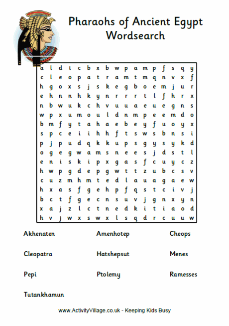 Egyptian pharaohs word search