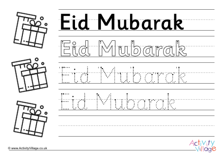 Eid Mubarak handwriting worksheet