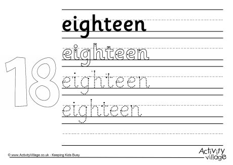 Eighteen handwriting worksheet