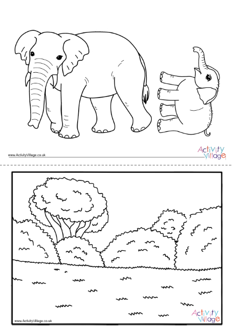 Elephant and baby cut outs colouring page Elephant and baby cut outs colouring page